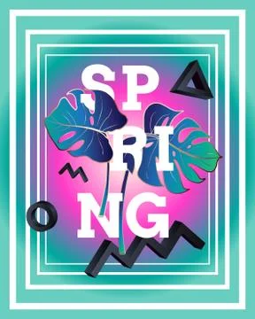Spring poster in the style of Memphis Stock Illustration