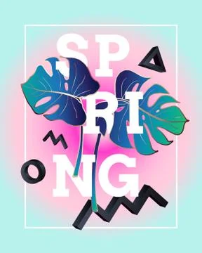 Spring poster in the style of Memphis Stock Illustration