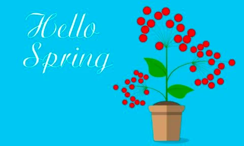 Spring pot with red berries Stock Illustration