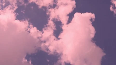 Spring powder light pink puffy clouds blue sky sun aerial view, time lapse, moti Stockbeeldmateriaal 332216173