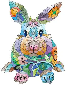 Spring rabbit coloring page for decoration Stock Illustration