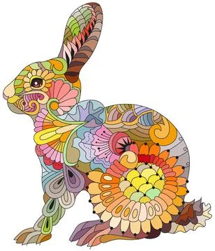Spring rabbit coloring page for decoration Stock Illustration