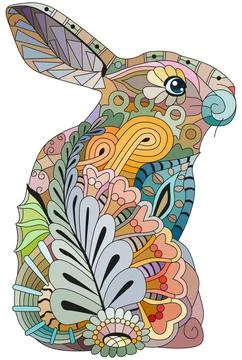 Spring rabbit coloring page for decoration Stock Illustration
