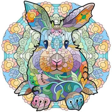 Spring rabbit on mandala for decoration Stock Illustration