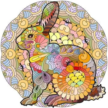 Spring rabbit on mandala for decoration Stock Illustration