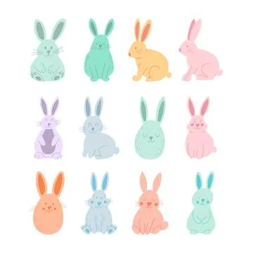 Spring rabbits Easter bunny. Cute Easter bunnies. Stock Illustration