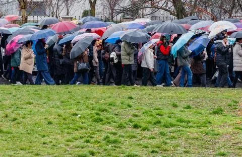 Spring rain in a crowded city Stock Photos
