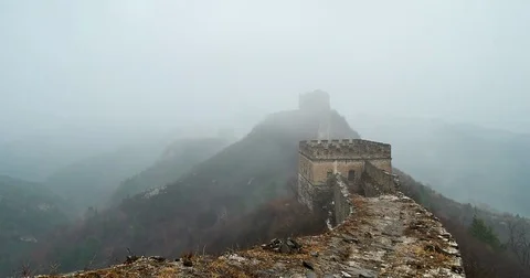 Spring Rain Great Wall of China (4K,Time-lapse) Stock Footage 83018644