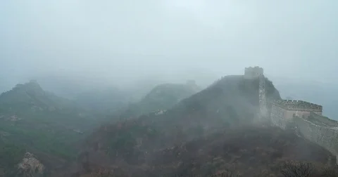 Spring Rain Great Wall of China (4K,Time-lapse) Stock Footage 83018828