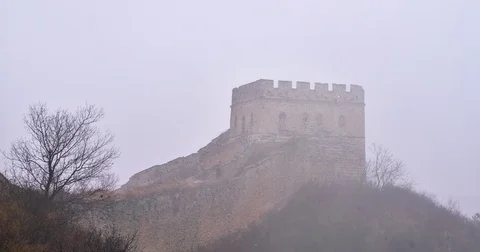 Spring Rain Great Wall of China (4K,Time-lapse) Stock Footage 83019120