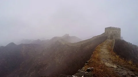 Spring Rain Great Wall of China (4K,Time-lapse) Stock Footage