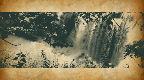 Spring rain runoff over falls, Silk Screen Green Stock Footage 2921437