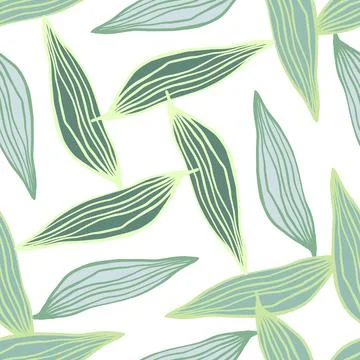 Spring random line leaves pattern on white background. Stock Illustration