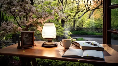 Spring Reading Corner with Blooming Cherry Blossoms 库存影片 264761658