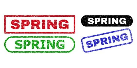 SPRING Rectangle Stamp Seals Using Grunged Texture Stock Illustration
