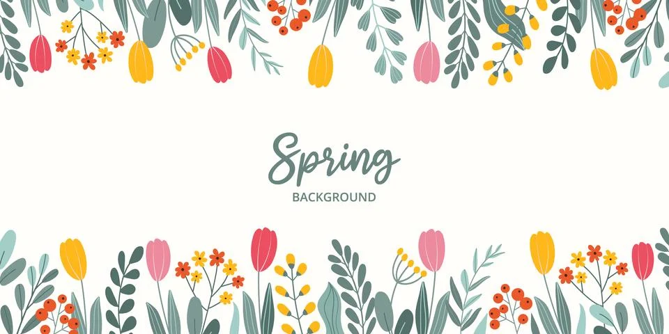 Spring rectangular celebration banner on white background with place for text Illustrazione stock