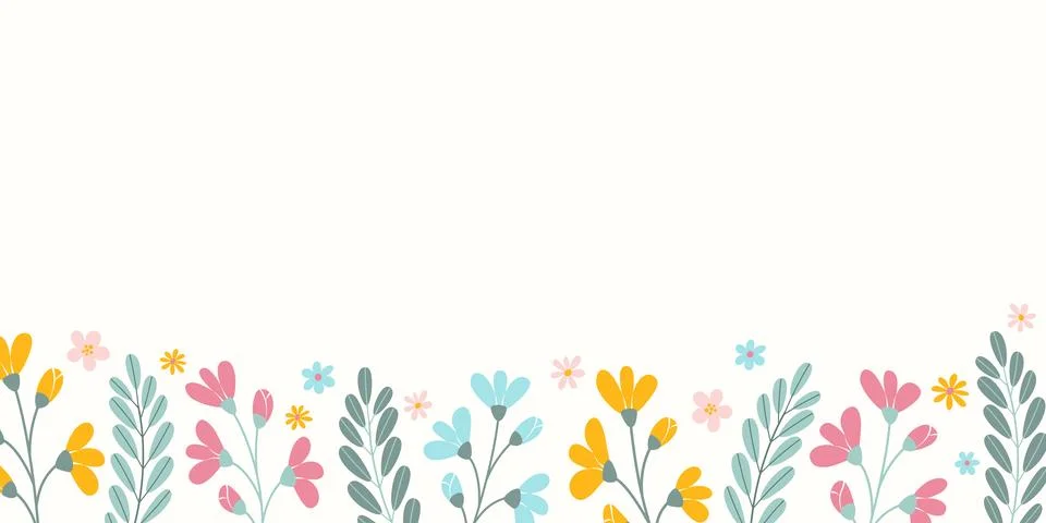 Spring rectangular floral background with empty place for text in flat style. Stock Illustration