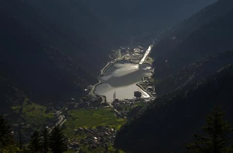 Spring. The reflection of the sun in Trabzon Uzungol. The lake is blurred. Stock Photos