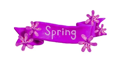 Spring. Ribbon, Growing flowers and leaves. Includes alpha matte. Clay animation Stock Footage