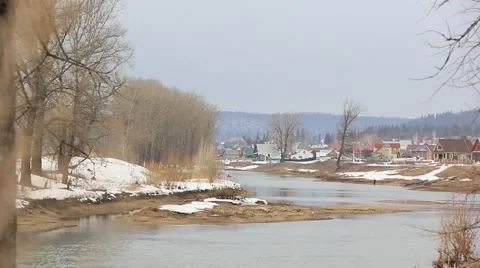 Spring river and village 스톡 동영상 49761494