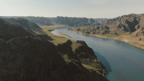 Spring on the river. Canyon of the Ili River Stock Footage 122497463