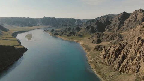 Spring on the river. Canyon of the Ili River. Kazakhstan Stock Footage 123101884