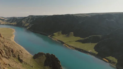 Spring on the river. Canyon of the Ili River Stock Footage 129883515
