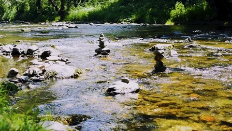 Spring river in the city flowing between rocks, Freiburg Germany , slow motion Stock Footage 121664537