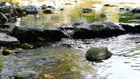 Spring river in the city flowing between rocks, Freiburg Germany , slow motion Stock Footage 121688119