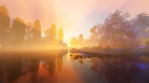 Spring on the river, clear dawn Stock-Footage 123090192