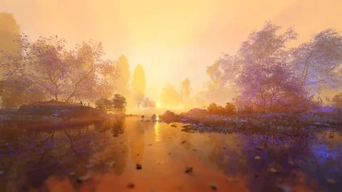 Spring on the river, dawn Stock Footage 123090528