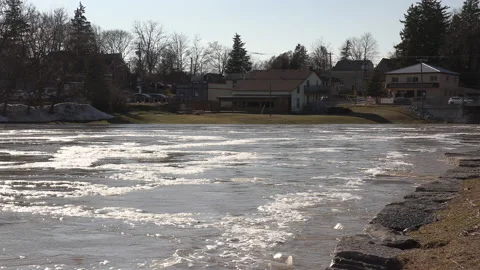 Spring river flooding during record warm temperatures in Ontario Canada 库存影片 150264809