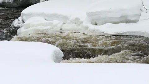 Spring river with ice and snow Stock Footage 105582676