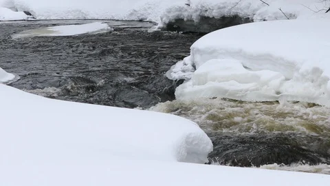 Spring river with ice and snow Stock Footage 105638305