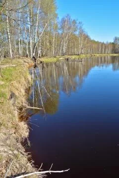 Spring river landscape. Stock Photos