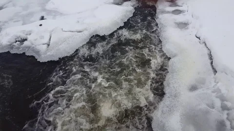 Spring river with melting ice and water Stock Footage 72671296