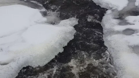Spring river with melting ice and water Stock Footage 72671309