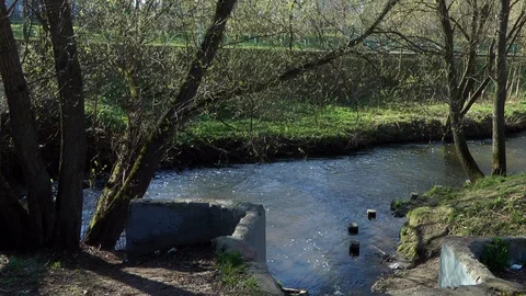 Spring river, over the river panorama Stock Footage 97085200