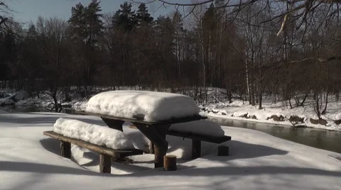 Spring river table under the snow Stock Footage 45882609