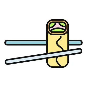 Spring roll with chopsticks flat color icon Stock Illustration