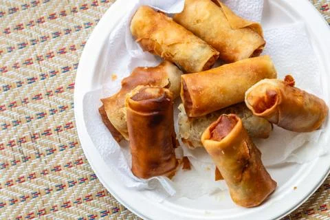 Spring roll crispy delicious fried. Curled roll vegetables rice paper Stock Photos