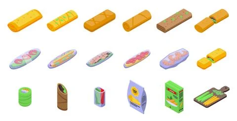 Spring roll icons set isometric vector. Food vietnamese Stock Illustration