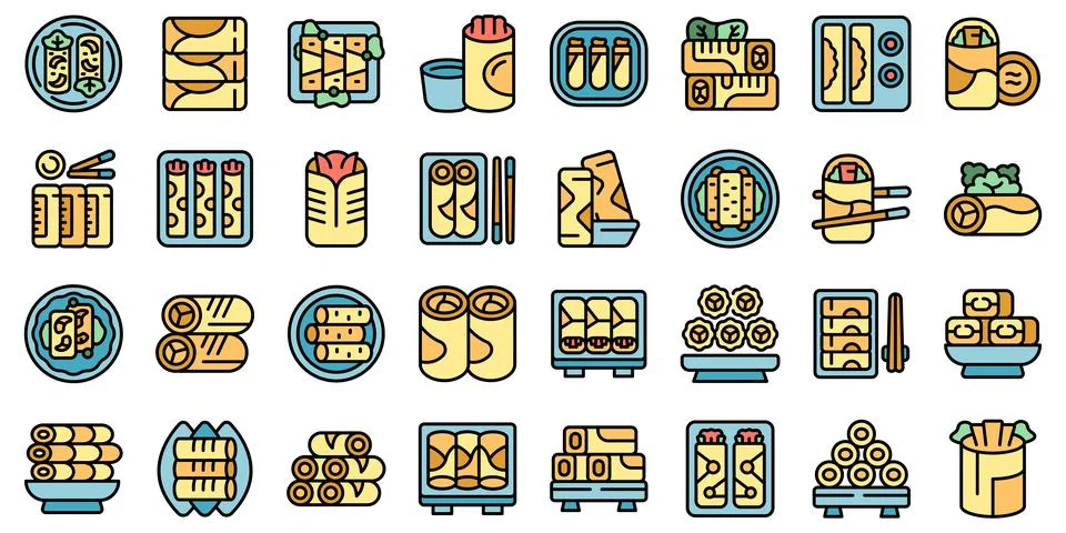 Spring roll icons set vector flat Stock Illustration