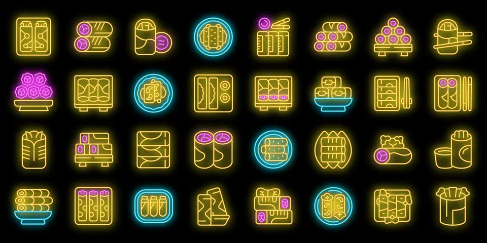 Spring roll icons set vector neon Stock Illustration