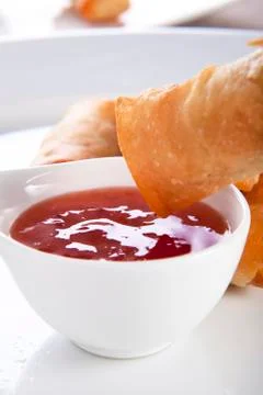 Spring rolls and sauce Stock Photos