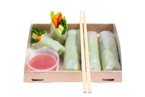 Spring rolls with avocado and spinach. Stock Photos