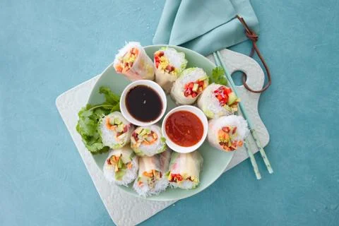 Spring rolls with avocado Stock Photos
