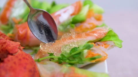 Spring rolls fresh vegetable spring roll food on table Stock Footage 305987416