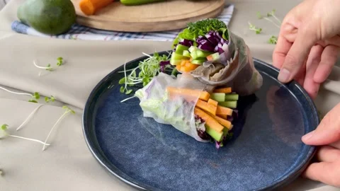 Spring Rolls With Fresh Vegetables Stock Footage 151265693