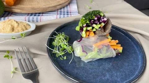 Spring Rolls With Fresh Vegetables Stock Footage 151265803